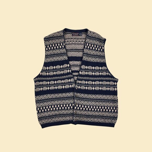 Vintage 90s blue sweater vest by Roundtree & Yorke, size XXL striped vest - Picture 1 of 8